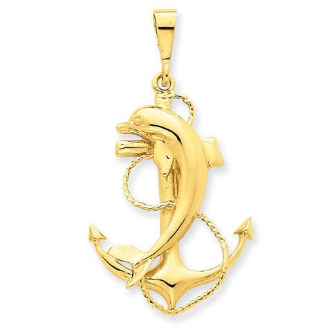 14k Solid Polished Anchor with Dolphin Pendant C2489 - shirin-diamonds