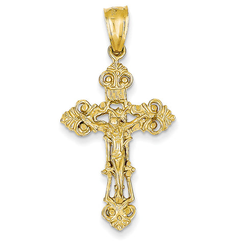 14k INRI Fleur De Lis Crucifix Pendant C248 - shirin-diamonds