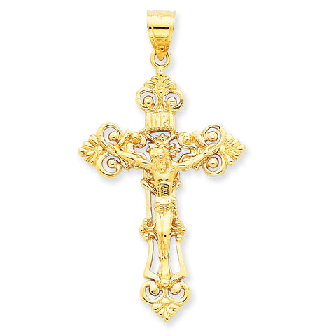 14k INRI Fleur De Lis Crucifix Pendant C250 - shirin-diamonds