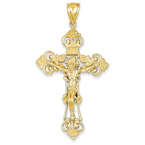 14k INRI Fleur De Lis Crucifix Pendant C251 - shirin-diamonds