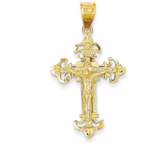 14k INRI Fleur De Lis Crucifix Pendant C253 - shirin-diamonds