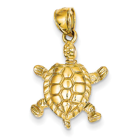 14k Solid Polished 3-Dimensional Moveable Turtle Pendant C2544 - shirin-diamonds