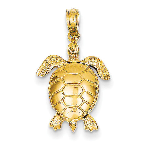 14k Solid Polished 3-Dimensional Moveable Turtle Pendant C2545 - shirin-diamonds