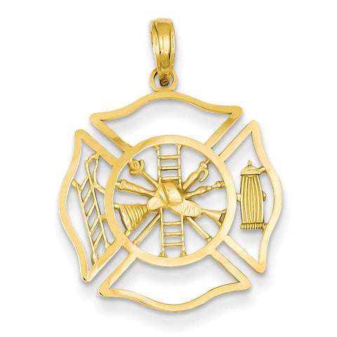 14k Fireman Shield Pendant C3108 - shirin-diamonds