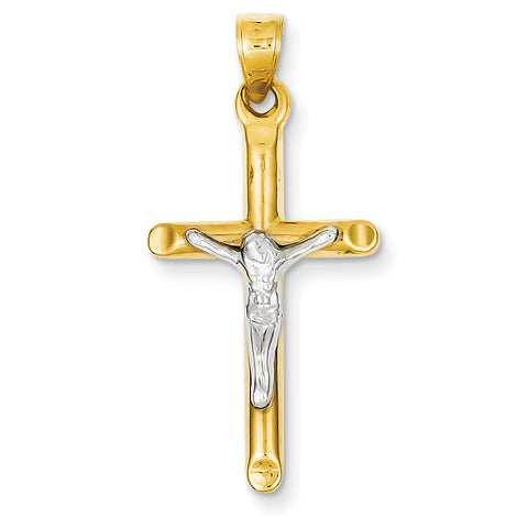 14k Two-tone Hollow Crucifix Pendant C4113 - shirin-diamonds