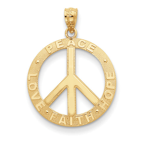 14k Peace/Hope/Faith/Love Peace Sign Pendant C4170 - shirin-diamonds
