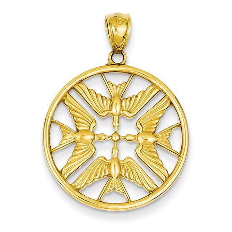 14k Yellow Gold Polished Doves in Circle Pendant C4495 - shirin-diamonds