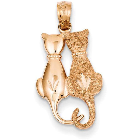 14k Rose Gold Polished and Textured Sitting Cats Pendant C4501 - shirin-diamonds