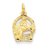 14k Yellow Gold Diamond-cut Horse Head in Horseshoe Charm C556 - shirin-diamonds