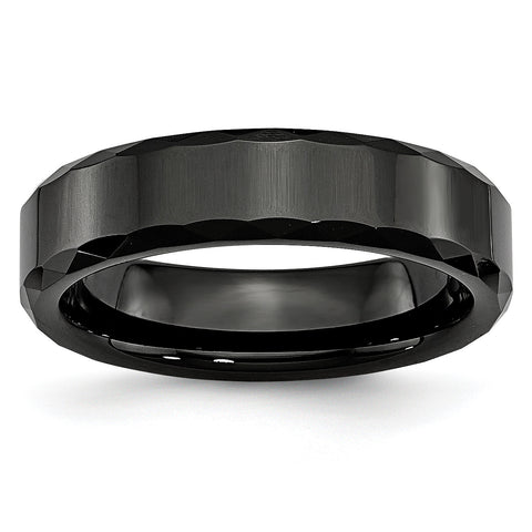 Ceramic Black Faceted and Beveled Edge 6mm Polished Band CER5 - shirin-diamonds