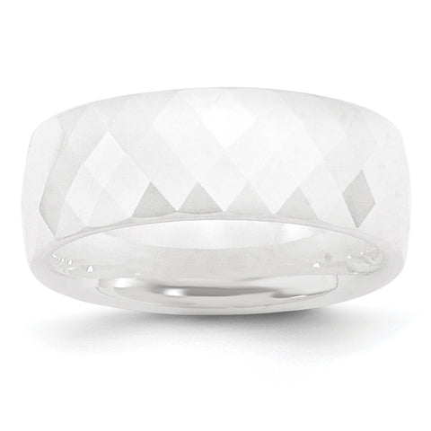 Ceramic White Faceted 8mm Polished Band CER6 - shirin-diamonds