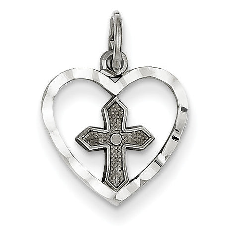 14k White Gold Cross in Heart Charm CH133 - shirin-diamonds
