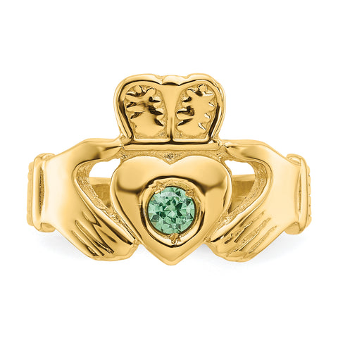 14k Imitation Green Stone Claddagh Ring CH226