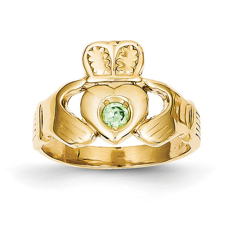 14k Imitation Green Stone Claddagh Ring CH226 - shirin-diamonds