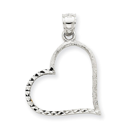 14k White Gold Solid Satin Diamond-cut Small Reversible Heart Pendant D1056 - shirin-diamonds