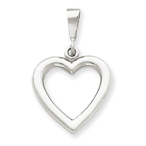 14k White Gold Solid Polished Heart Pendant D1058 - shirin-diamonds