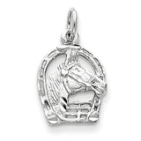 14k White Gold Diamond-cut Horse Head in Horseshoe Charm D1103 - shirin-diamonds
