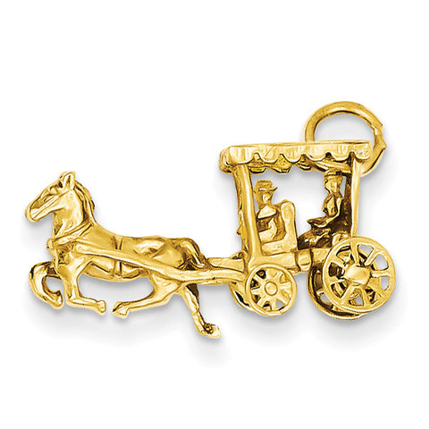 14k Solid Polished 3-Dimensional Horse & Carriage Charm D1213 - shirin-diamonds