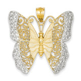 14k & Rhodium Solid Polished Diamond-cut Filigree Butterfly Pendant D1340 - shirin-diamonds