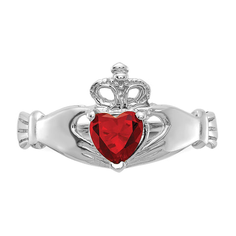 14k White Gold CZ January Birthstone Claddagh Heart Ring D1780