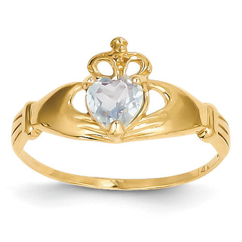14k CZ March Birthstone Claddagh Heart Ring D1794 - shirin-diamonds