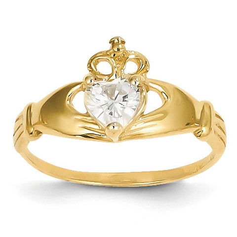 14k CZ April Birthstone Claddagh Heart Ring D1795 - shirin-diamonds