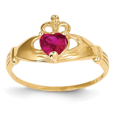 14k CZ July Birthstone Claddagh Heart Ring D1798 - shirin-diamonds