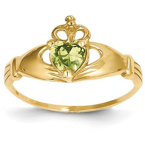 14k CZ August Birthstone Claddagh Heart Ring D1799 - shirin-diamonds