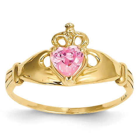 14k CZ October Birthstone Claddagh Heart Ring D1801 - shirin-diamonds