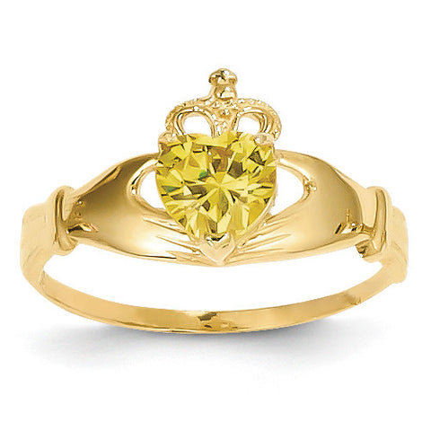 14k CZ November Birthstone Claddagh Heart Ring D1802 - shirin-diamonds