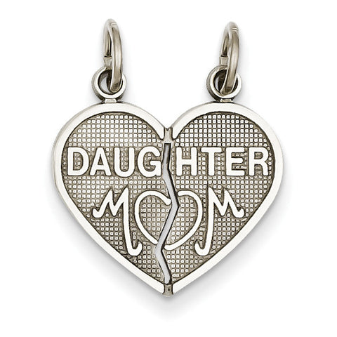 14k White Gold Daughter/Mom 2 Piece Heart Charm D1829 - shirin-diamonds