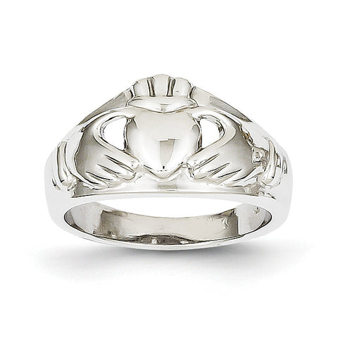 14k White Gold Ladies Claddagh Ring D1852 - shirin-diamonds