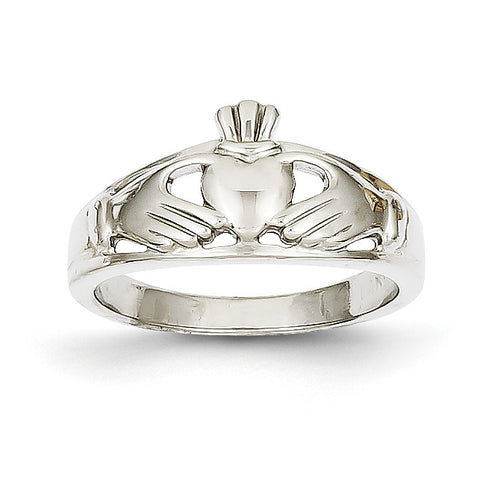 14k White Gold Ladies Claddagh Ring D1855 - shirin-diamonds