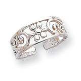 14k White Gold Floral Toe Ring D1969 - shirin-diamonds