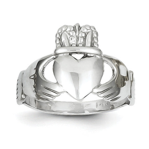 14k White Gold Ladies Claddagh Ring D3111 - shirin-diamonds