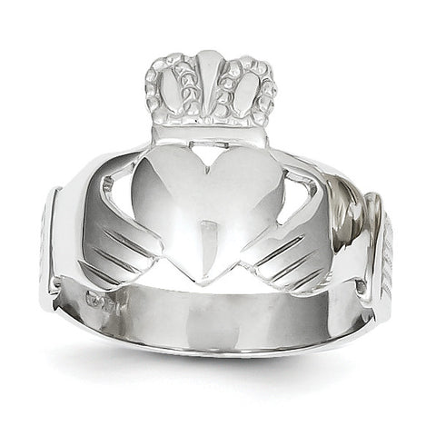 14k White Gold Men's Claddagh Ring D3112 - shirin-diamonds