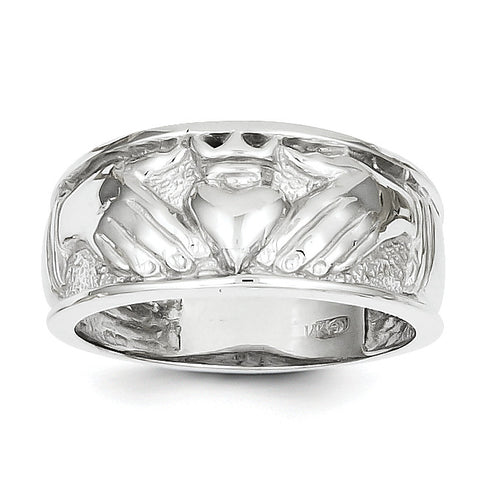 14k White Gold Men's Claddagh Ring D3115 - shirin-diamonds