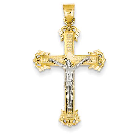 14K Two-tone Diamond-cut Crucifix Pendant D3637 - shirin-diamonds