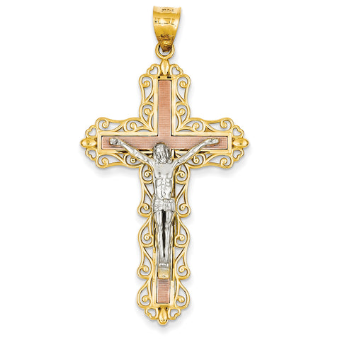 14K Tri-color Diamond-cut Crucifix Pendant D3647 - shirin-diamonds