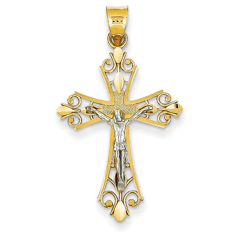 14K Two-tone Diamond-cut Crucifix Pendant D3649 - shirin-diamonds