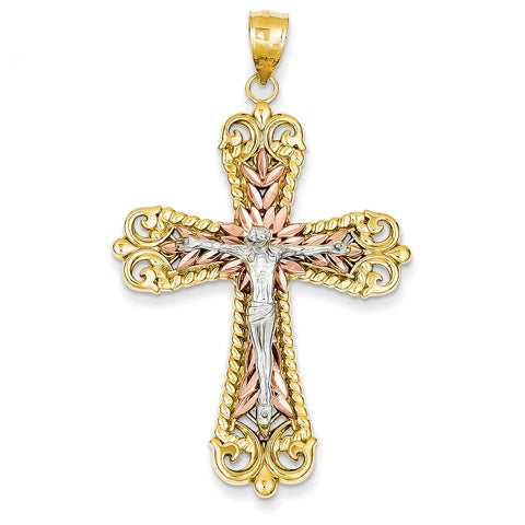 14k Tri-color Crucifix Cross Pendant D3653 - shirin-diamonds