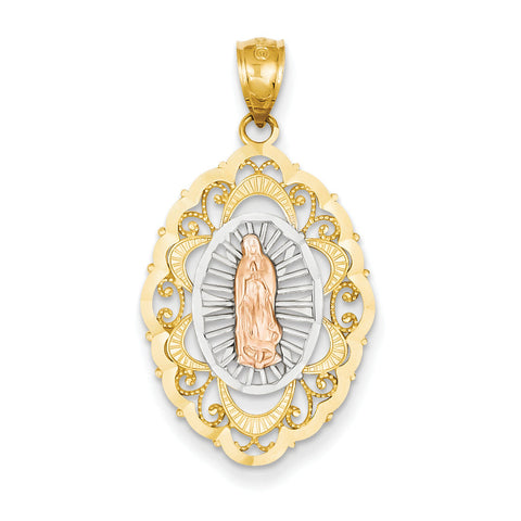 14k Tri-color Our Lady of Guadalupe Pendant D3707 - shirin-diamonds