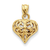 14K Diamond-cut Open Filgree Fleur-de-lis Heart Pendant (small) D3819 - shirin-diamonds