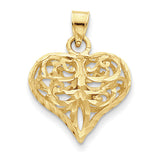 14K Diamond-cut Open Filgree Fleur-de-lis Heart Pendant (large) D3820 - shirin-diamonds