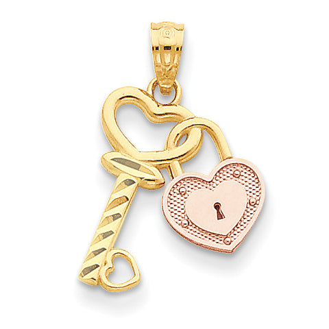 14k Two-tone Heart Lock & Key Pendant D3849 - shirin-diamonds