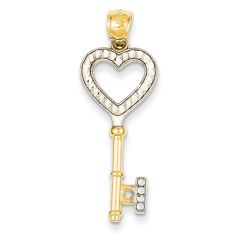 14k & Rhodium Heart Key Pendant D3851 - shirin-diamonds