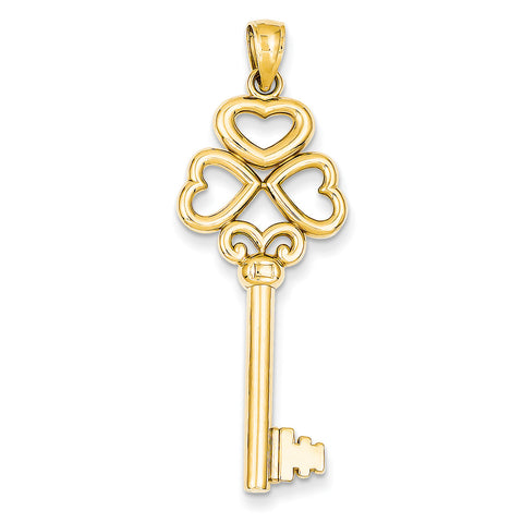 14K Triple Heart Key with Key to my Heart Pendant D3855 - shirin-diamonds