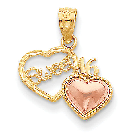14k Two-tone Sweet 16 Heart Pendant D3915 - shirin-diamonds