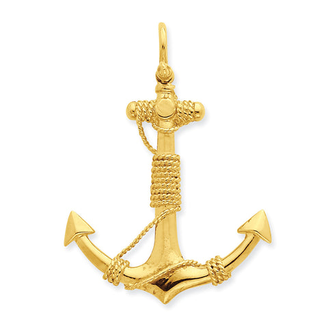 14K 3-D Solid Anchor with Rope Pendant D4166 - shirin-diamonds