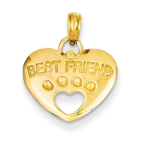 14K Best Friend on Heart with Cut-Out Paw Pendant D4229 - shirin-diamonds